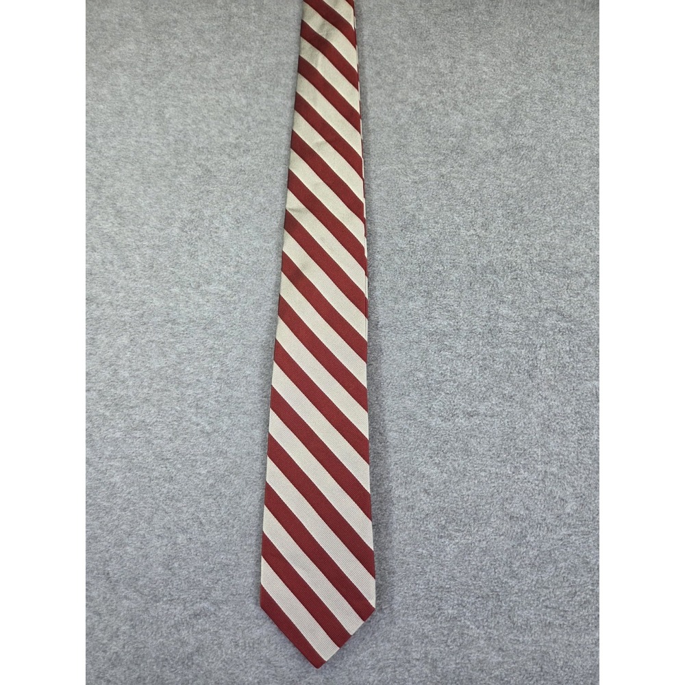 R. Hanauer Silk Repp Tie Made in USA Handmade Silk Classic Red and Cream Stripe